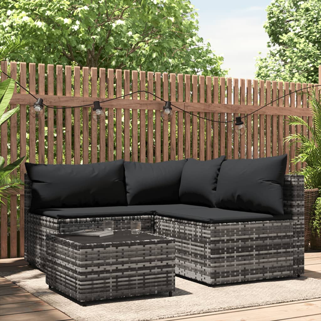 Set Divani da Giardino 4 pz con Cuscini in Polyrattan Grigio - homemem39