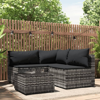 Set Divani da Giardino 4 pz con Cuscini in Polyrattan Grigio - homemem39