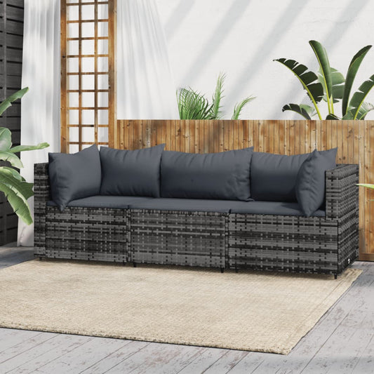 Set Divani da Giardino 3 pz con Cuscini in Polyrattan Grigio - homemem39