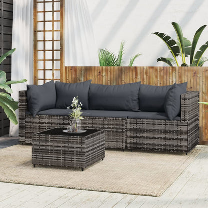 Set Divani da Giardino 4 pz con Cuscini in Polyrattan Grigio - homemem39