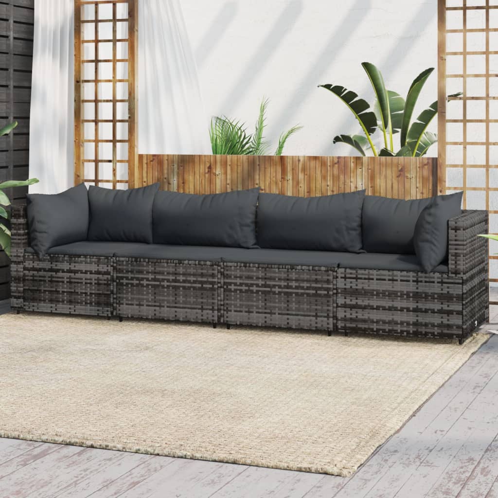 Set Divani da Giardino 4 pz con Cuscini in Polyrattan Grigio - homemem39