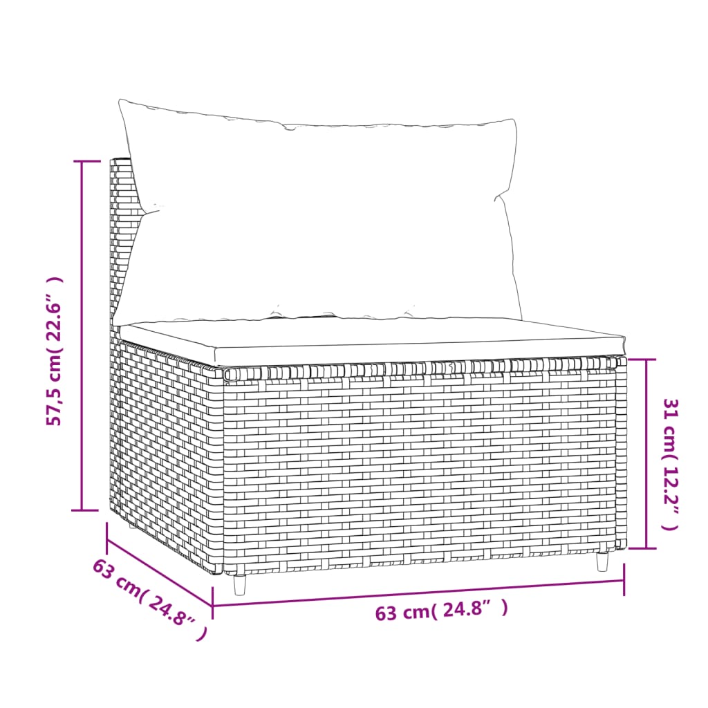 Divano Centrale da Giardino con Cuscini in Polyrattan Grigio - homemem39