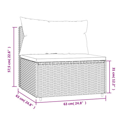 Divano Centrale da Giardino con Cuscini in Polyrattan Grigio - homemem39