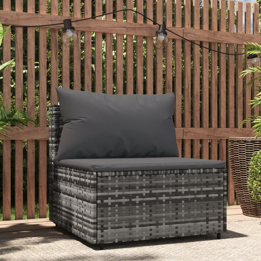 Divano Centrale da Giardino con Cuscini in Polyrattan Grigio - homemem39