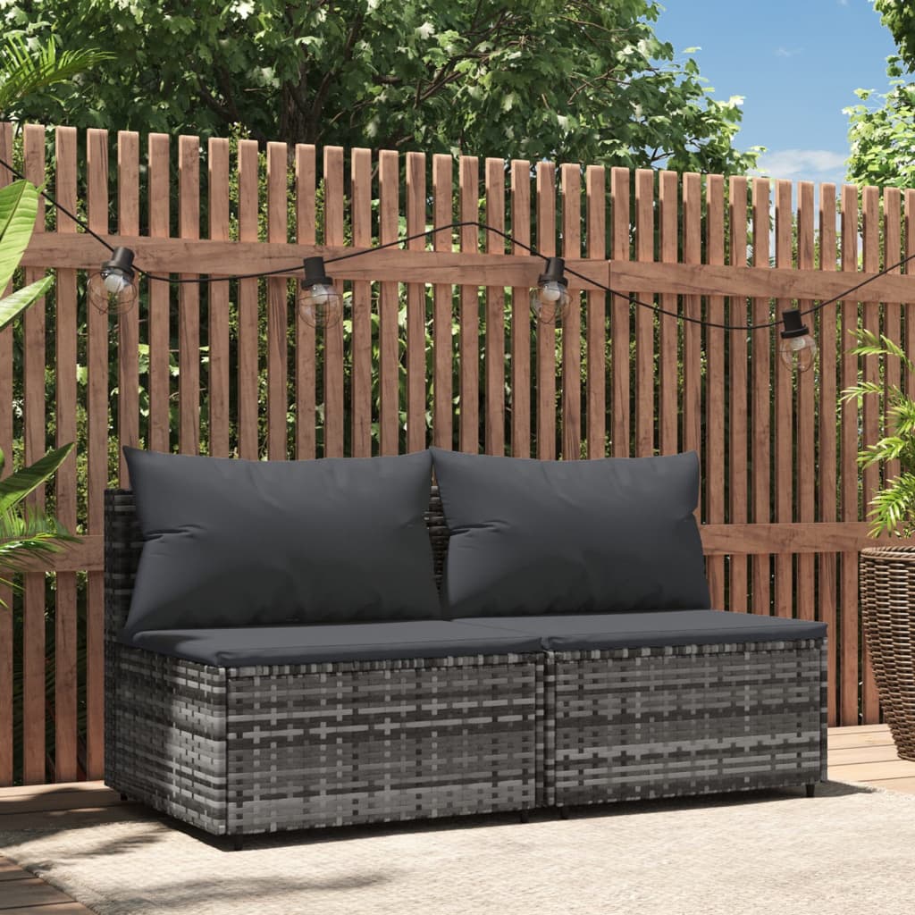 Divani Centrali da Giardino con Cuscini 2pz Polyrattan Grigio - homemem39