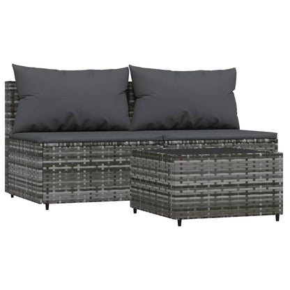 Set Divani da Giardino 3 pz con Cuscini in Polyrattan Grigio - homemem39