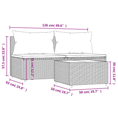 Set Divani da Giardino 3 pz con Cuscini in Polyrattan Grigio - homemem39