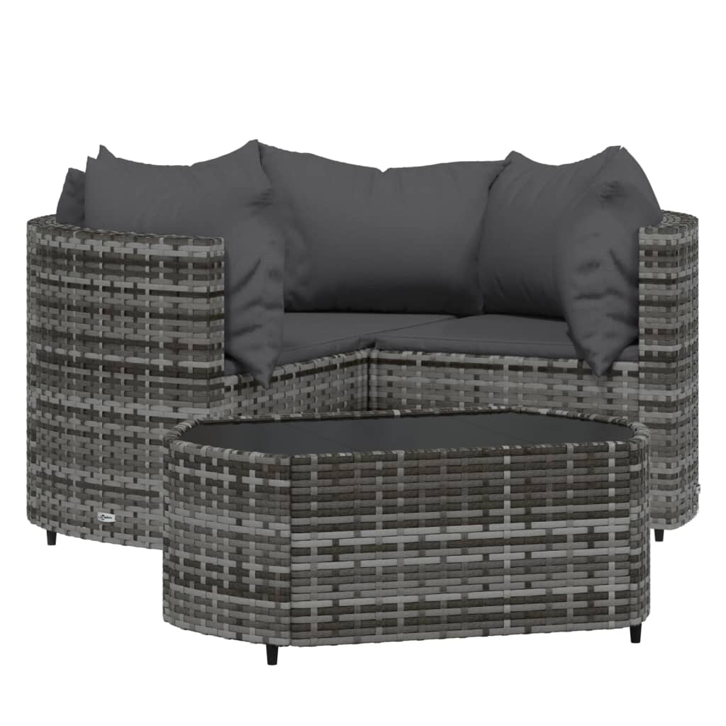 Set Divani da Giardino 4 pz con Cuscini in Polyrattan Grigio - homemem39