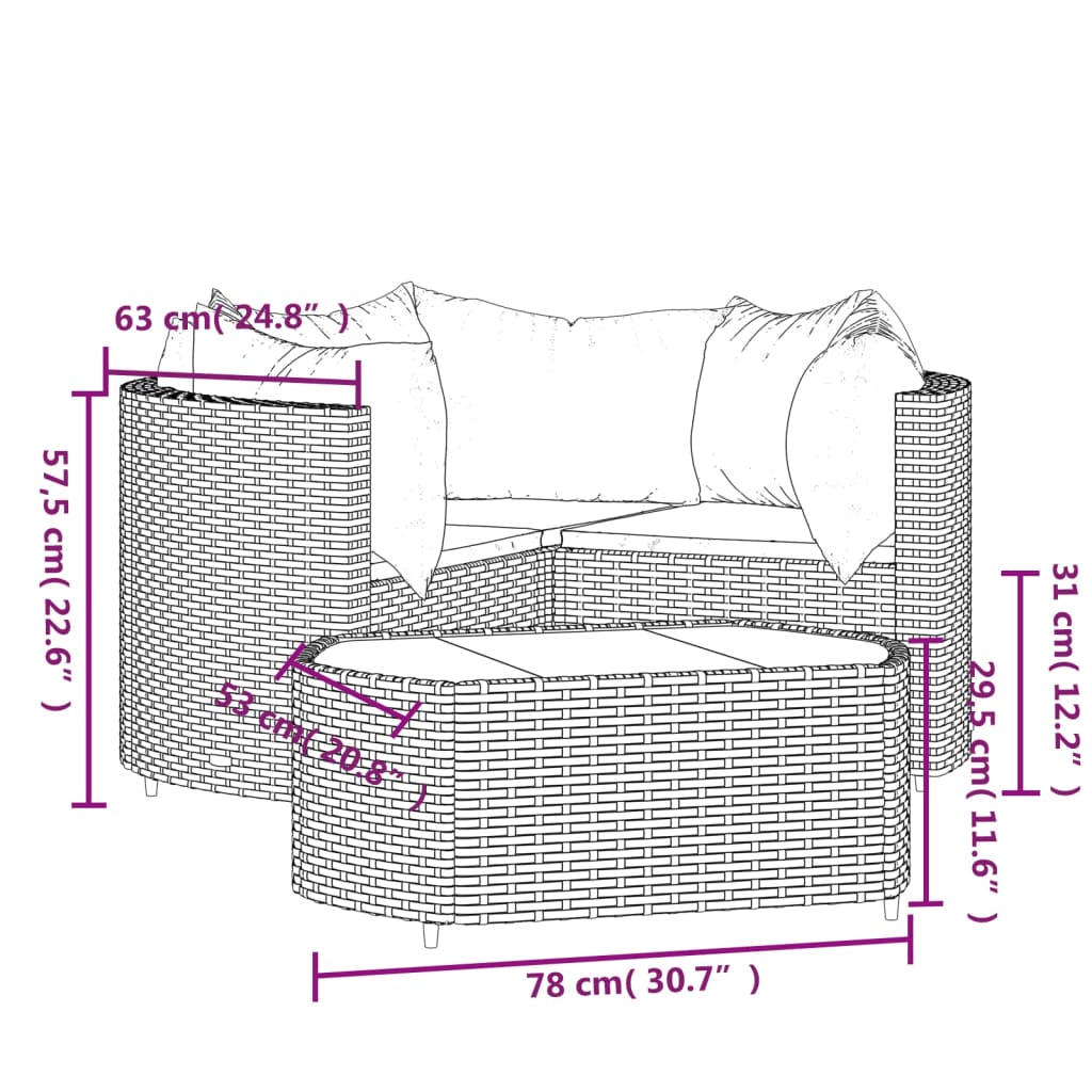 Set Divani da Giardino 4 pz con Cuscini in Polyrattan Grigio - homemem39