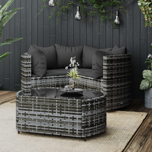 Set Divani da Giardino 4 pz con Cuscini in Polyrattan Grigio - homemem39