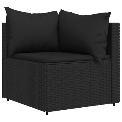 Divano Angolare da Giardino con Cuscini in Polyrattan Nero - homemem39