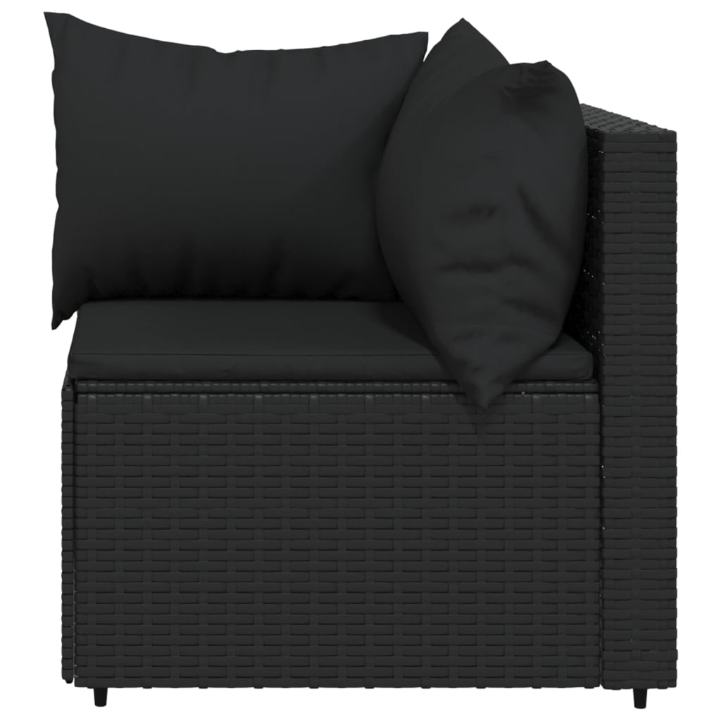 Divano Angolare da Giardino con Cuscini in Polyrattan Nero - homemem39