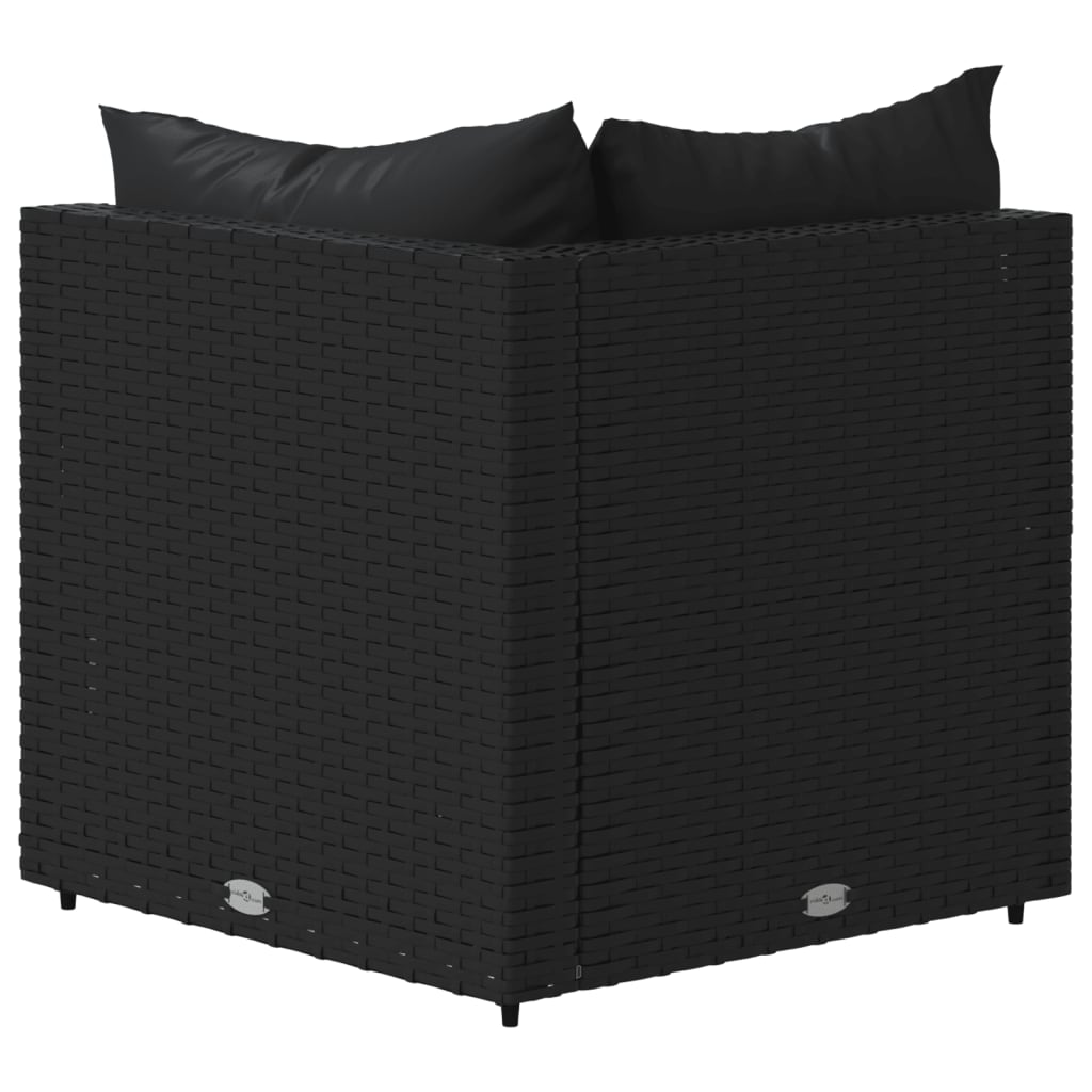 Divano Angolare da Giardino con Cuscini in Polyrattan Nero - homemem39