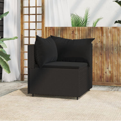 Divano Angolare da Giardino con Cuscini in Polyrattan Nero - homemem39