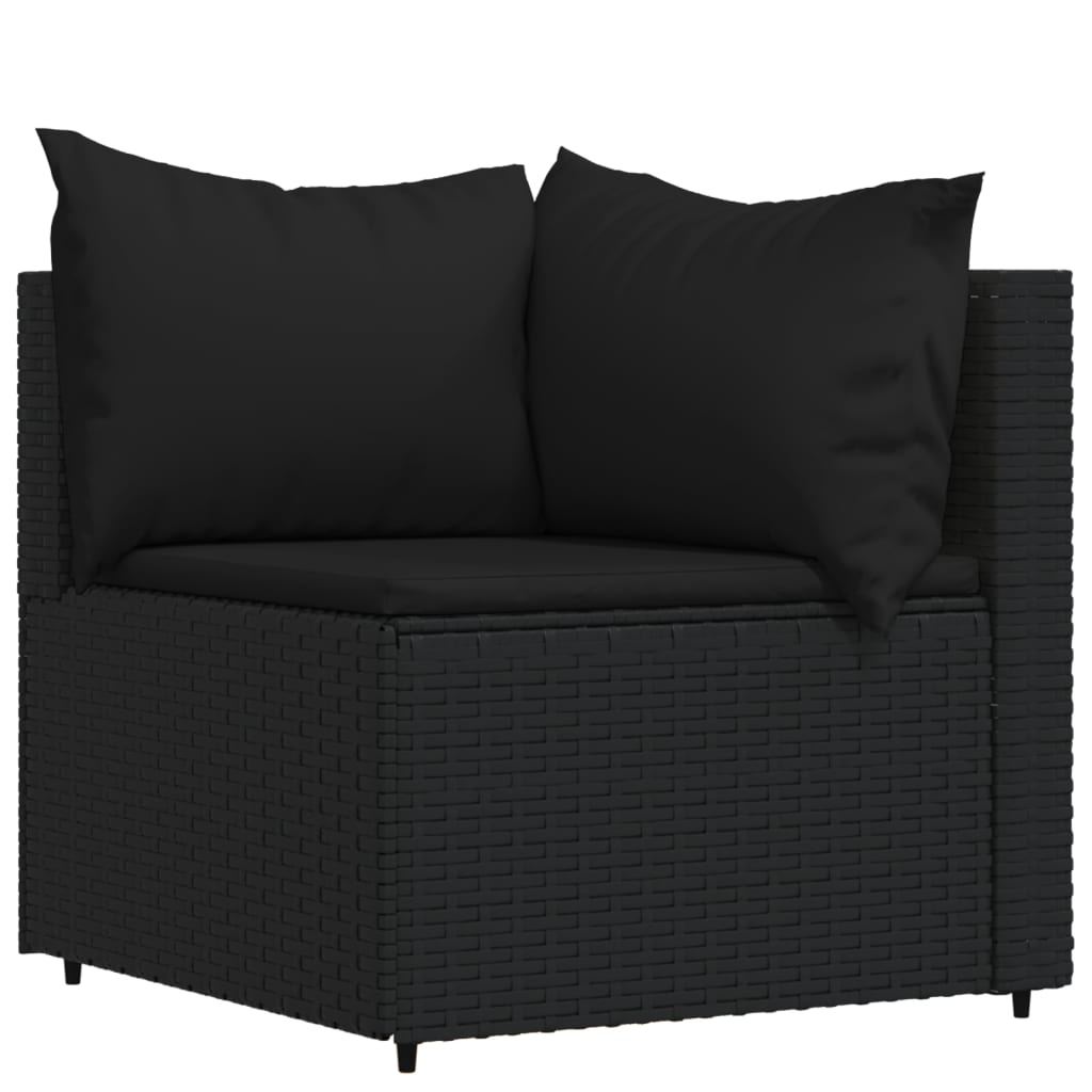 Set Divani da Giardino 3 pz con Cuscini Nero in Polyrattan - homemem39