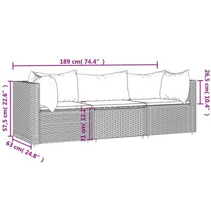 Set Divani da Giardino 3 pz con Cuscini Nero in Polyrattan - homemem39