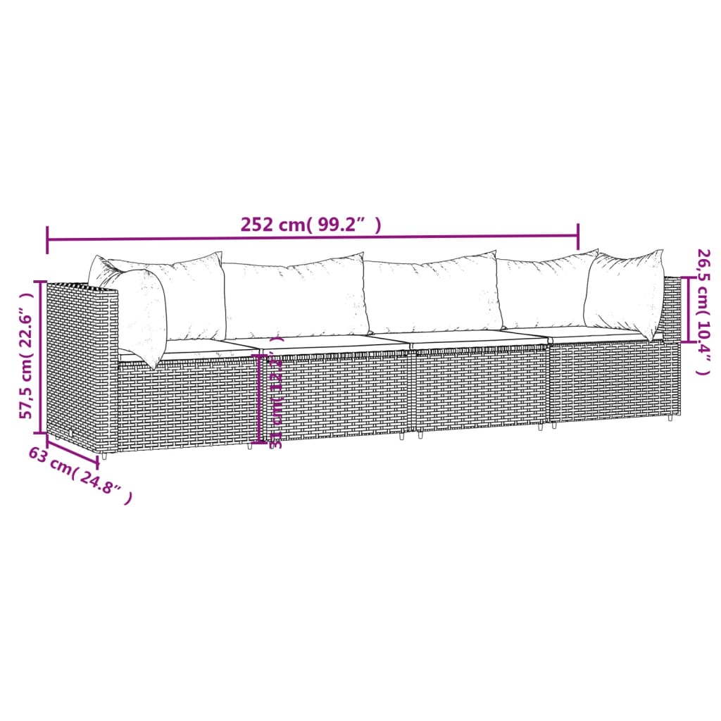 Set Divani da Giardino 4 pz con Cuscini Nero in Polyrattan - homemem39