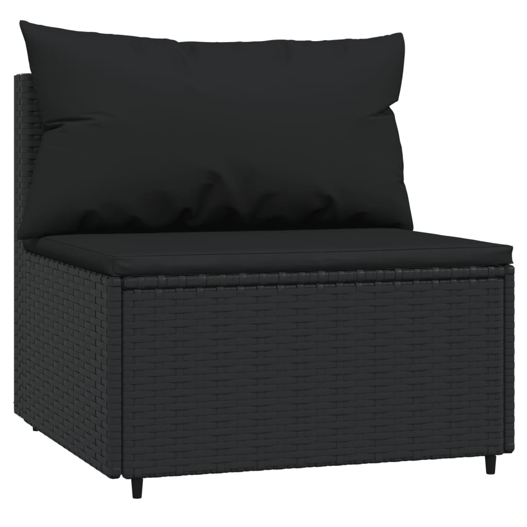 Divano Centrale da Giardino con Cuscini in Polyrattan Nero - homemem39