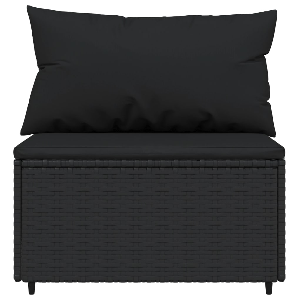 Divano Centrale da Giardino con Cuscini in Polyrattan Nero - homemem39