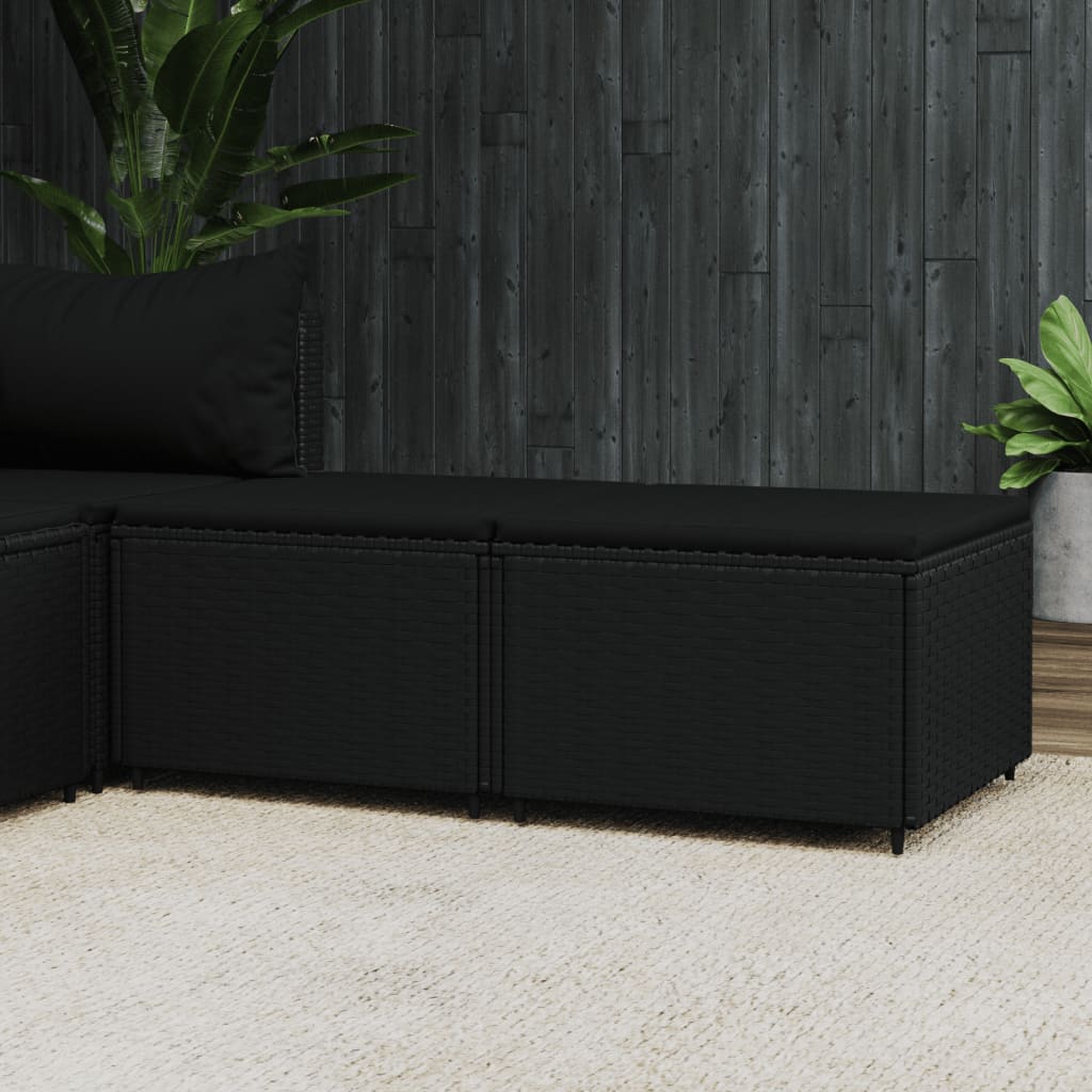 Poggiapiedi da Giardino con Cuscini in Polyrattan Nero - homemem39