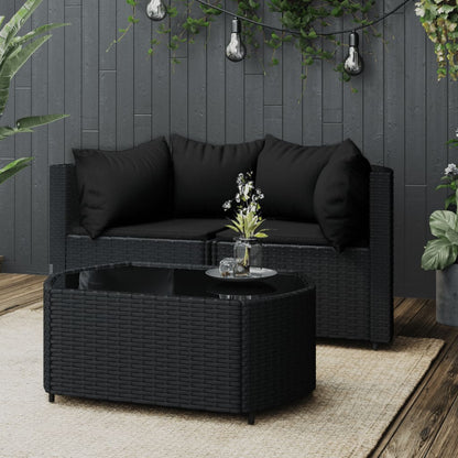 Set Divani da Giardino 3 pz con Cuscini Nero in Polyrattan - homemem39