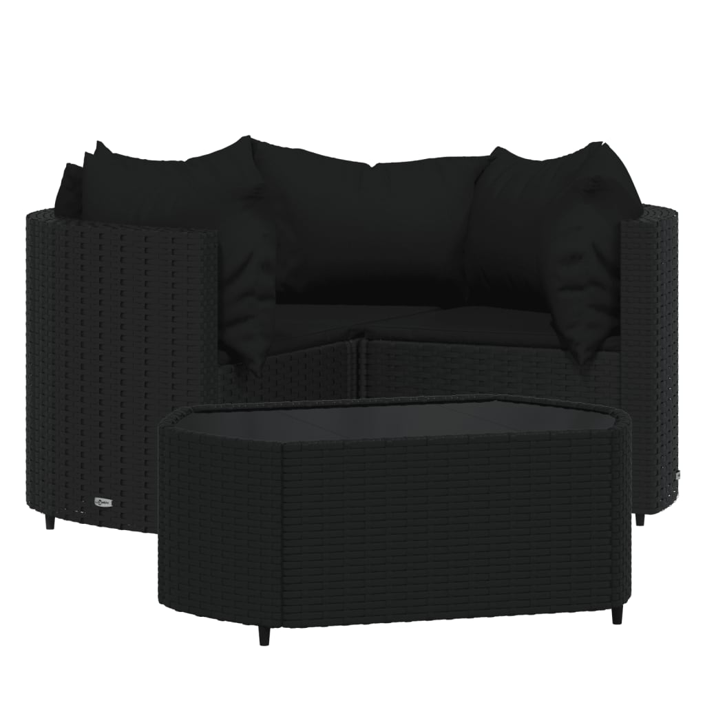 Set Divani da Giardino 4 pz con Cuscini Nero in Polyrattan - homemem39