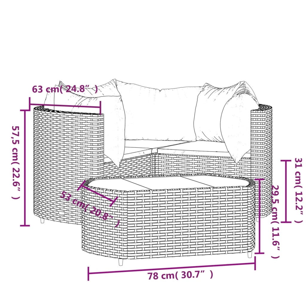 Set Divani da Giardino 4 pz con Cuscini Nero in Polyrattan - homemem39