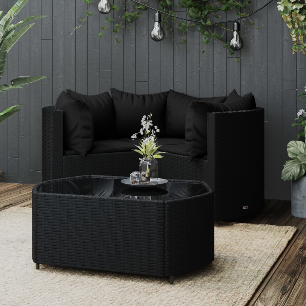 Set Divani da Giardino 4 pz con Cuscini Nero in Polyrattan - homemem39