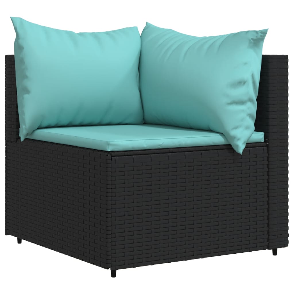 Divano Angolare da Giardino con Cuscini in Polyrattan Nero - homemem39