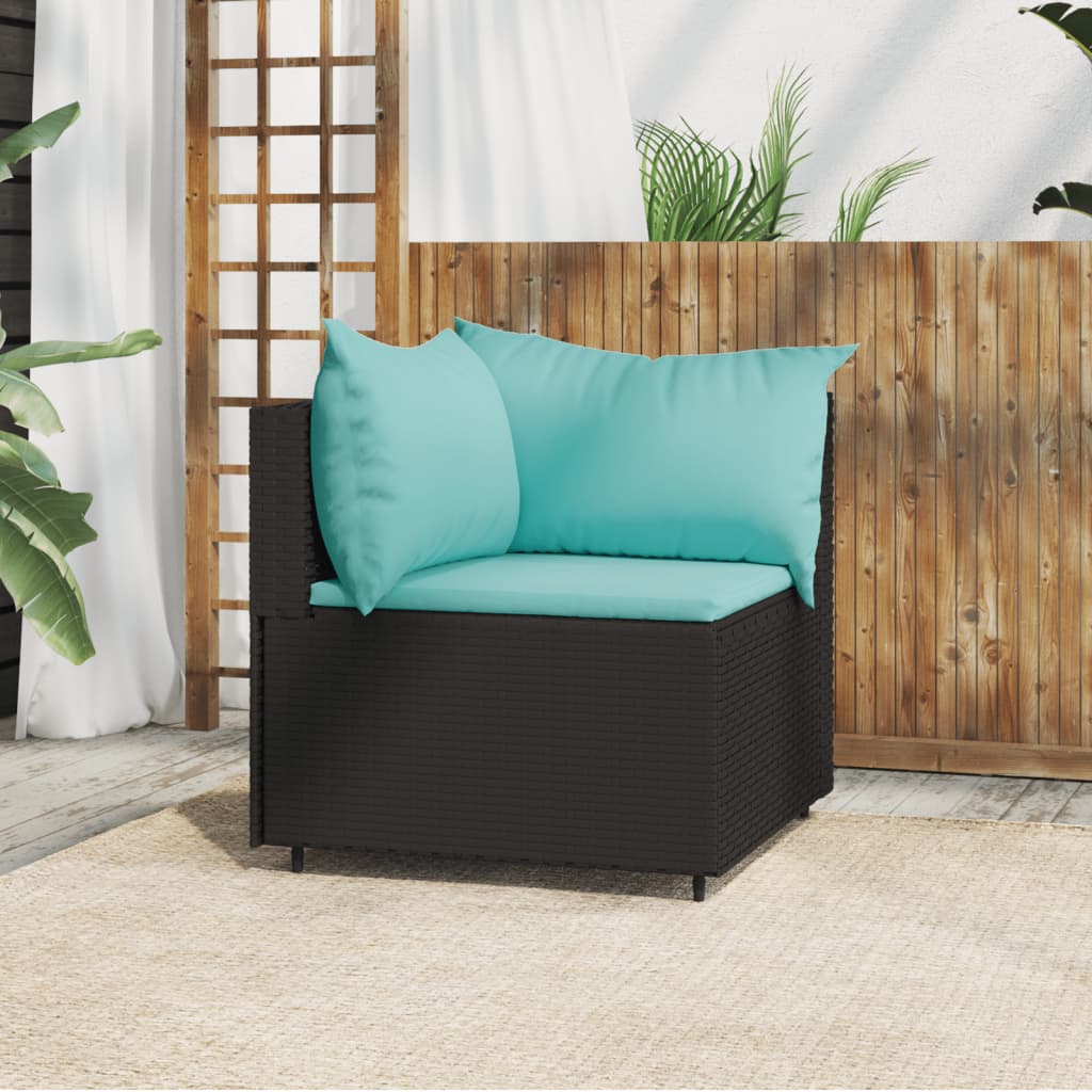 Divano Angolare da Giardino con Cuscini in Polyrattan Nero - homemem39