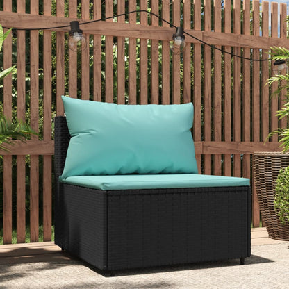 Divano Centrale da Giardino con Cuscini in Polyrattan Nero - homemem39