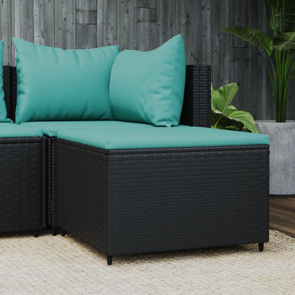 Poggiapiedi da Giardino con Cuscino in Polyrattan Nero - homemem39