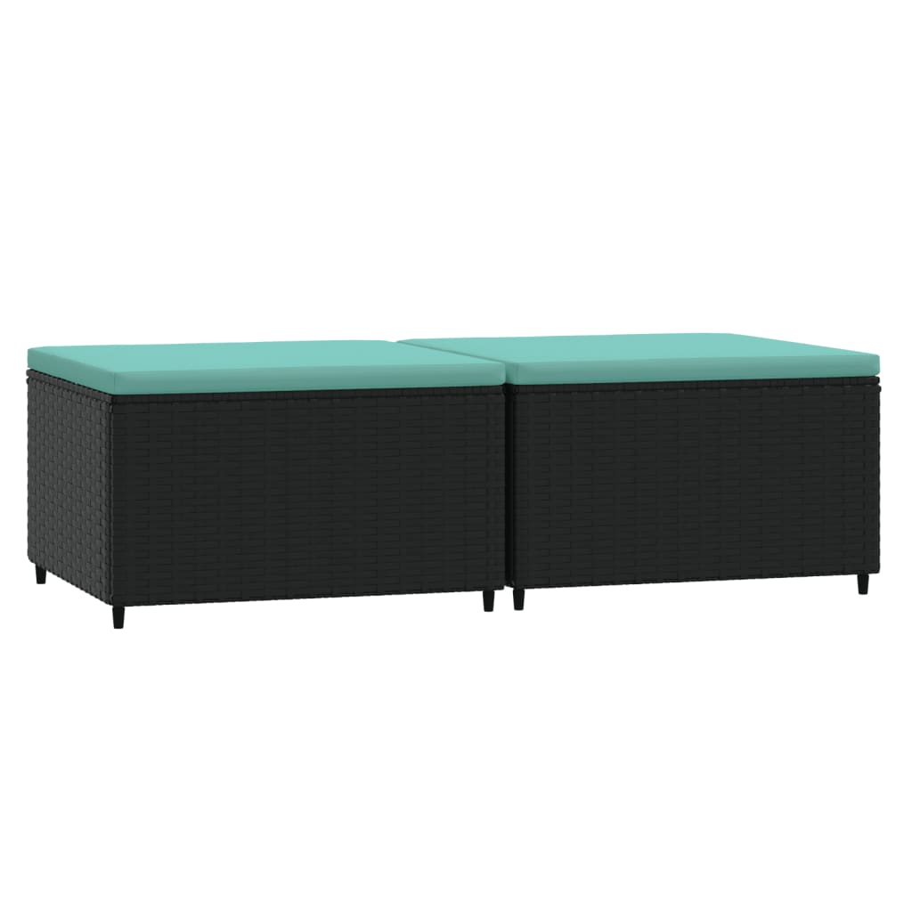 Poggiapiedi da Giardino con Cuscini in Polyrattan Nero - homemem39