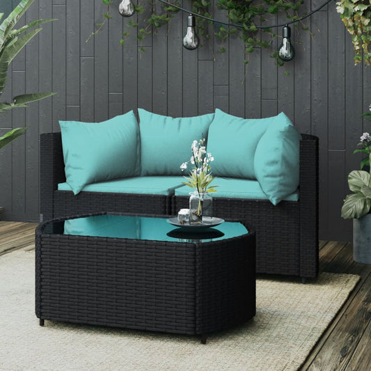 Set Divani da Giardino 3 pz con Cuscini Nero in Polyrattan - homemem39