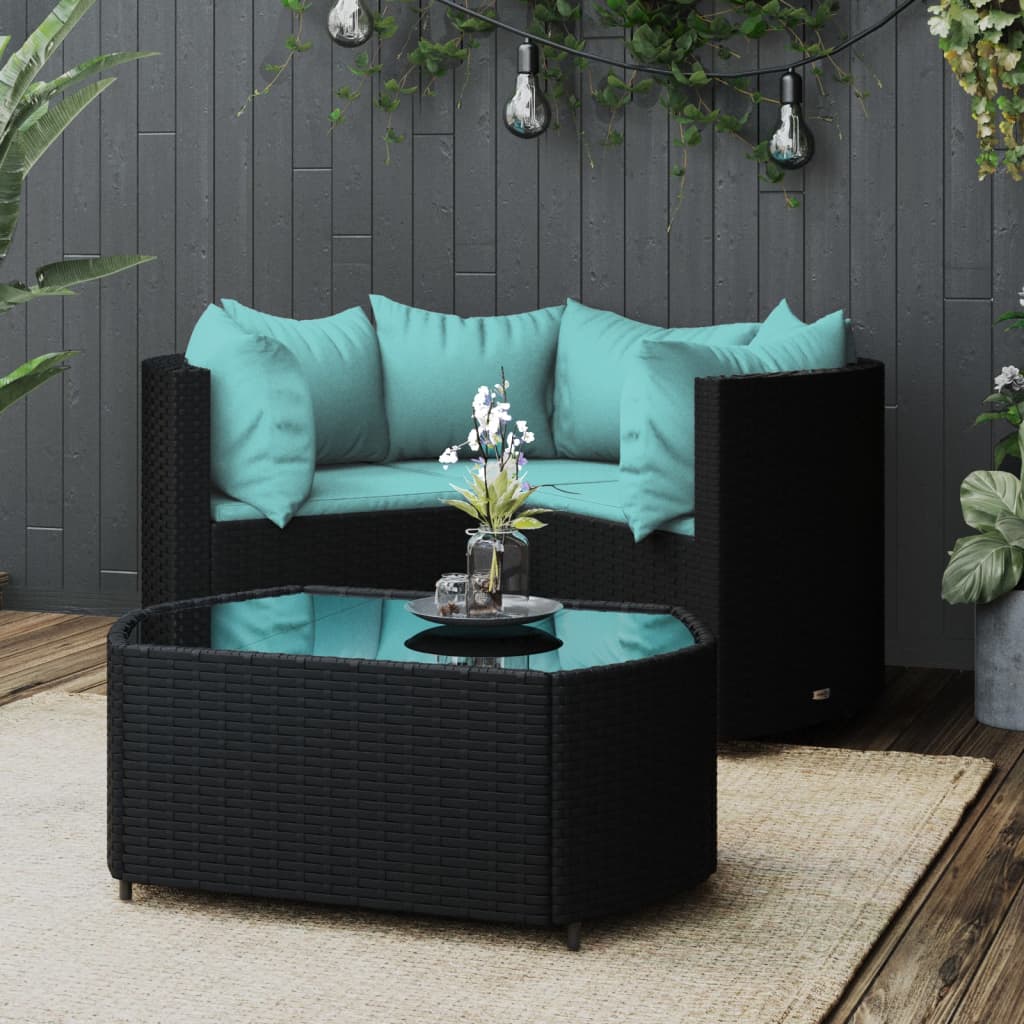 Set Divani da Giardino 4 pz con Cuscini Nero in Polyrattan - homemem39