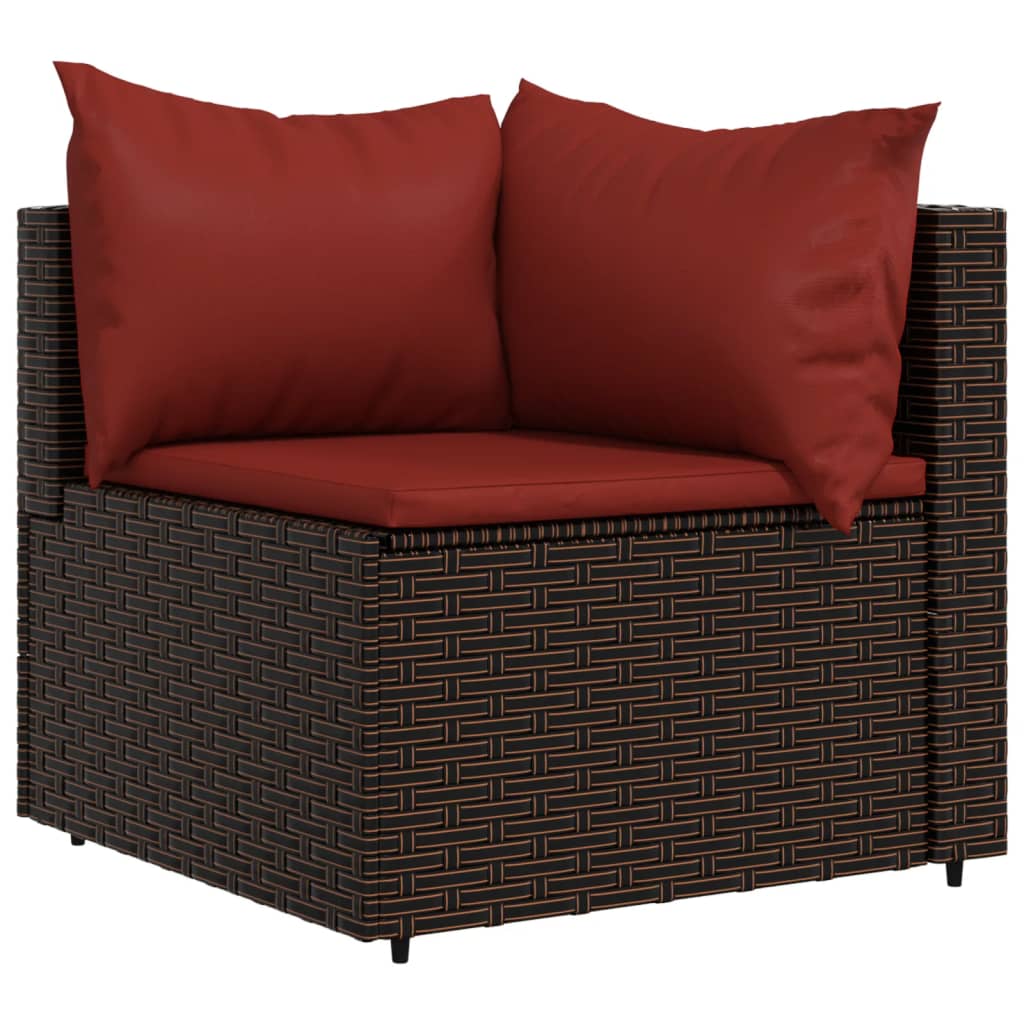 Divano Angolare da Giardino con Cuscini in Polyrattan Marrone - homemem39