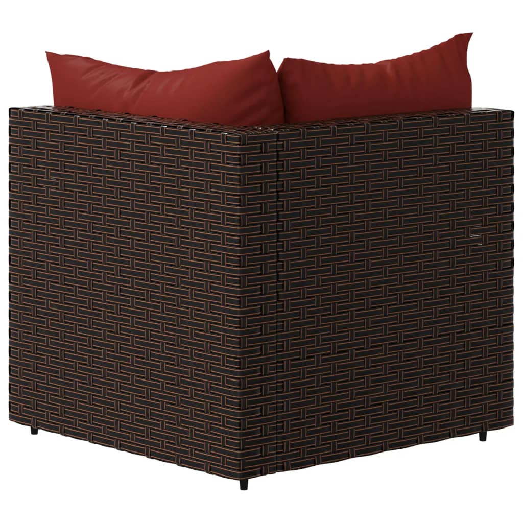 Divano Angolare da Giardino con Cuscini in Polyrattan Marrone - homemem39