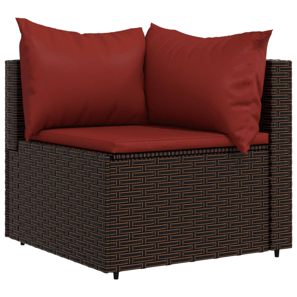 Divani Angolari da Giardino con Cuscini 2pz Polyrattan Marrone - homemem39