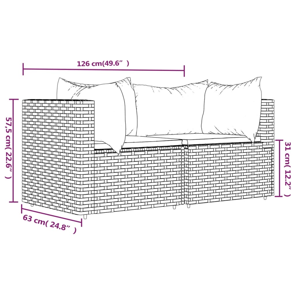 Divani Angolari da Giardino con Cuscini 2pz Polyrattan Marrone - homemem39