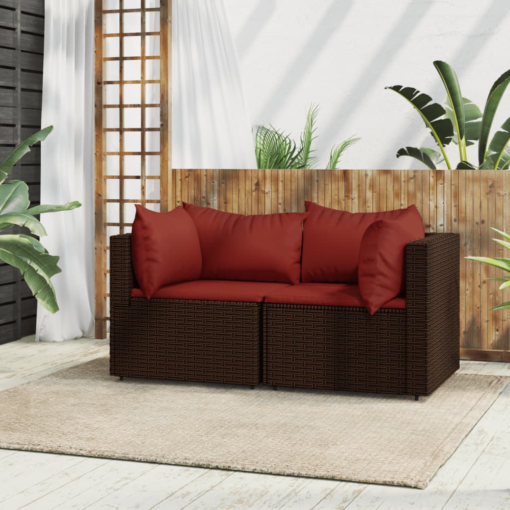 Divani Angolari da Giardino con Cuscini 2pz Polyrattan Marrone - homemem39