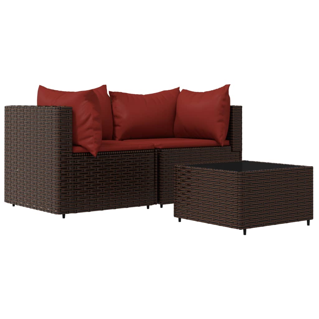 Set Mobili da Giardino 3 pz con Cuscini in Polyrattan Marrone - homemem39