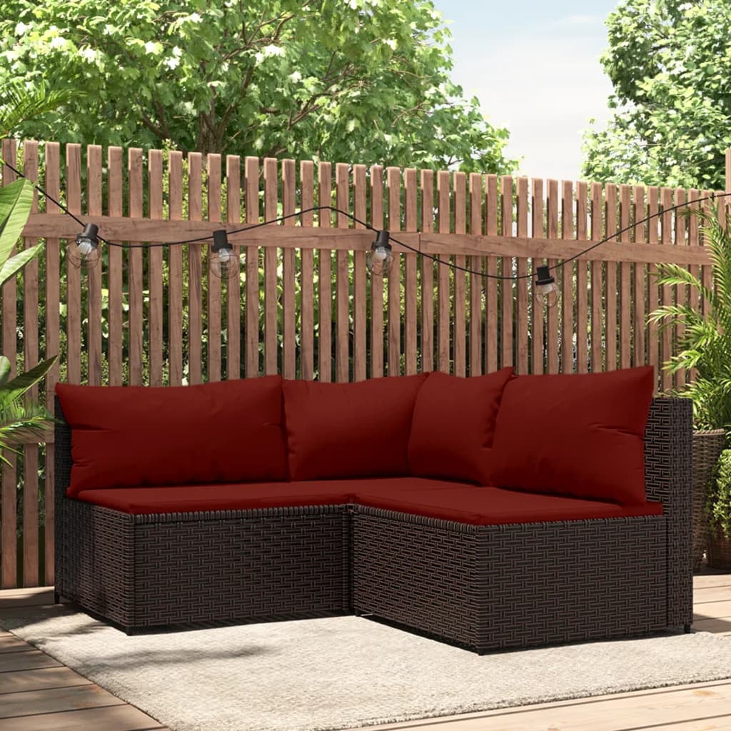 Set Mobili da Giardino 3 pz con Cuscini in Polyrattan Marrone - homemem39