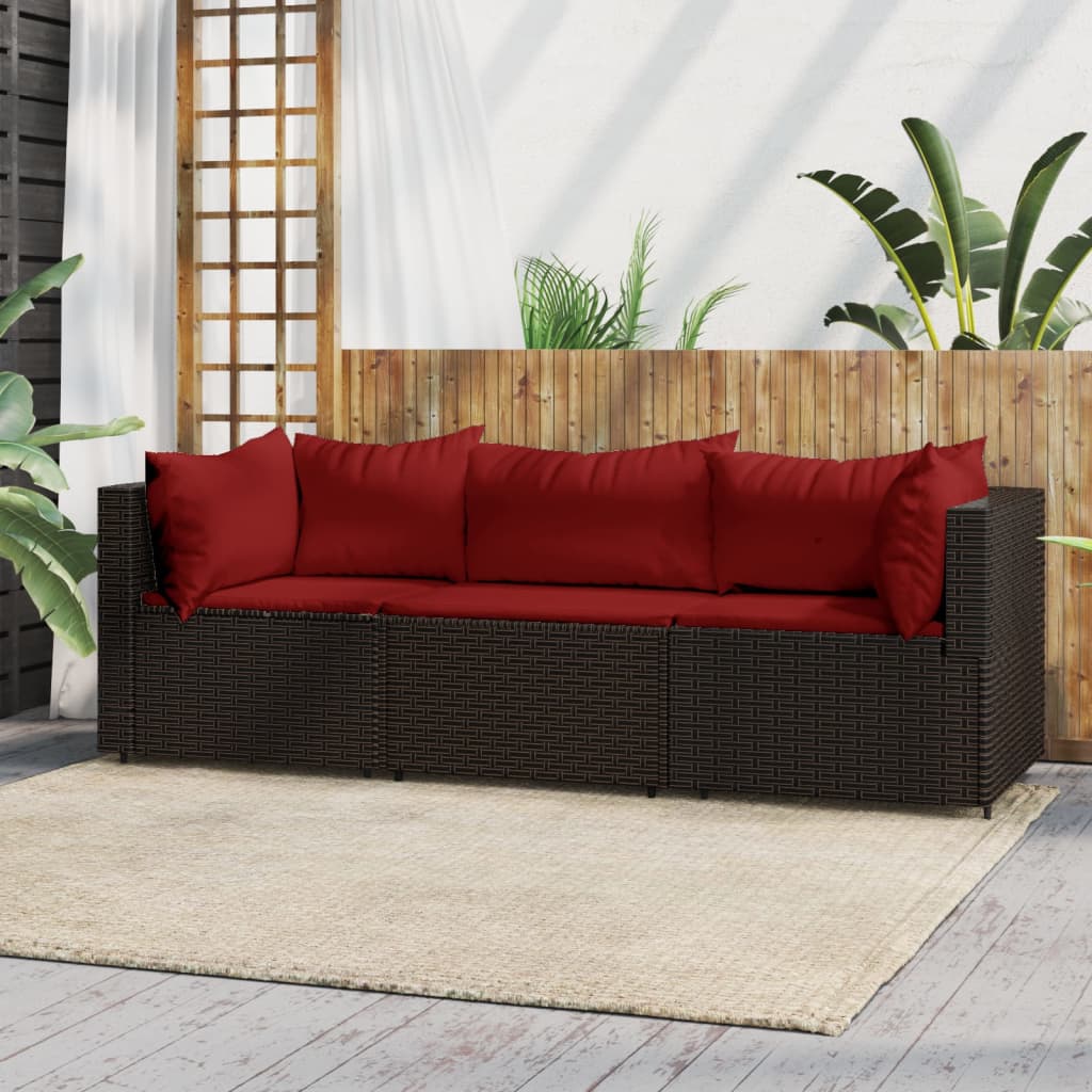 Set Mobili da Giardino 3 pz con Cuscini in Polyrattan Marrone - homemem39