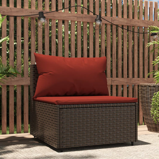 Divano Centrale da Giardino con Cuscini in Polyrattan Marrone - homemem39