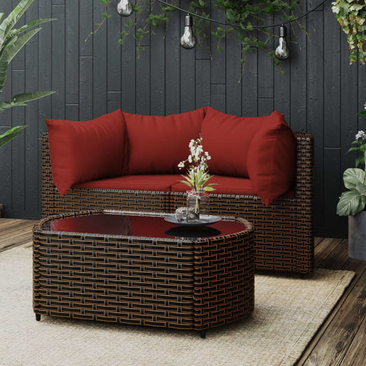 Set Mobili da Giardino 3 pz con Cuscini in Polyrattan Marrone - homemem39