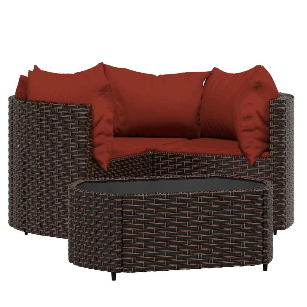 Set Mobili da Giardino 4 pz con Cuscini in Polyrattan Marrone - homemem39