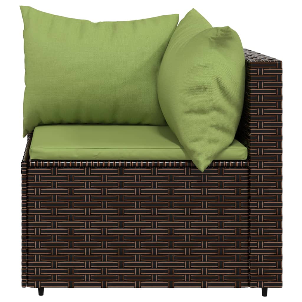 Divano Angolare da Giardino con Cuscini in Polyrattan Marrone - homemem39