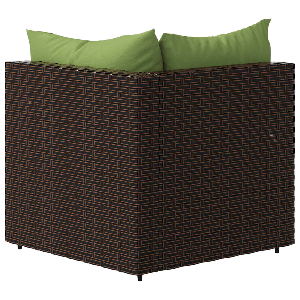 Divano Angolare da Giardino con Cuscini in Polyrattan Marrone - homemem39