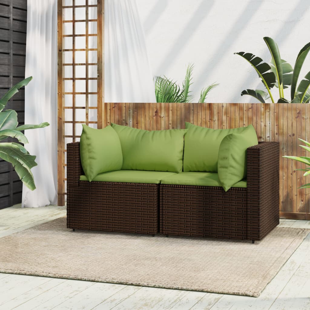 Divani Angolari da Giardino con Cuscini 2pz Polyrattan Marrone - homemem39