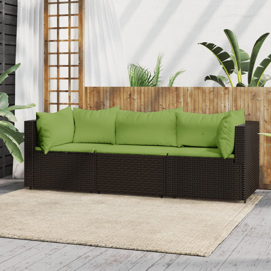 Set Mobili da Giardino 3 pz con Cuscini in Polyrattan Marrone - homemem39